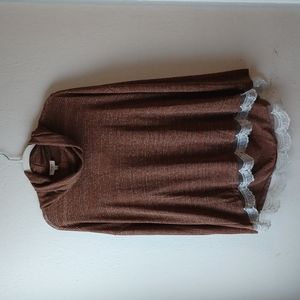 NWT Umgee Brown/Silver Lace Lined Long Sleeved Top Size M